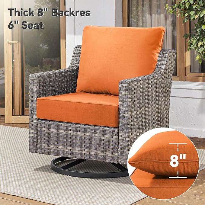 6" Thick Outdoor Cushions 24x24x6, 1-Set Deep Seat Patio Cushions with Removable Cover, Waterproof & Fade Resistant Replacement for Wicker Chair, Loveseat, Sofa - Orange
