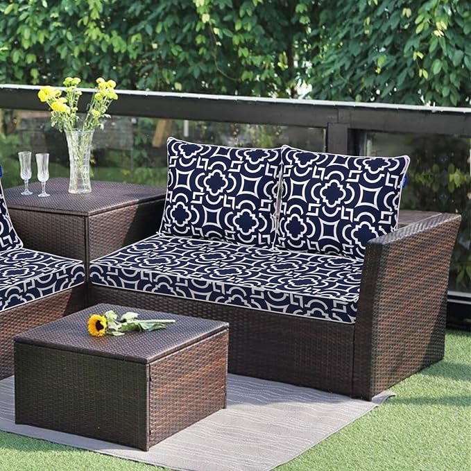 Outdoor Loveseat Cushion Set 44''x24'', Outdoor Cushions for Patio Furniture with Fastness Cover, Water Repellent Outdoor Seat Cushion and Couch Back Cushions for Bench, Swing (Blue Geometry, 2 Sets)