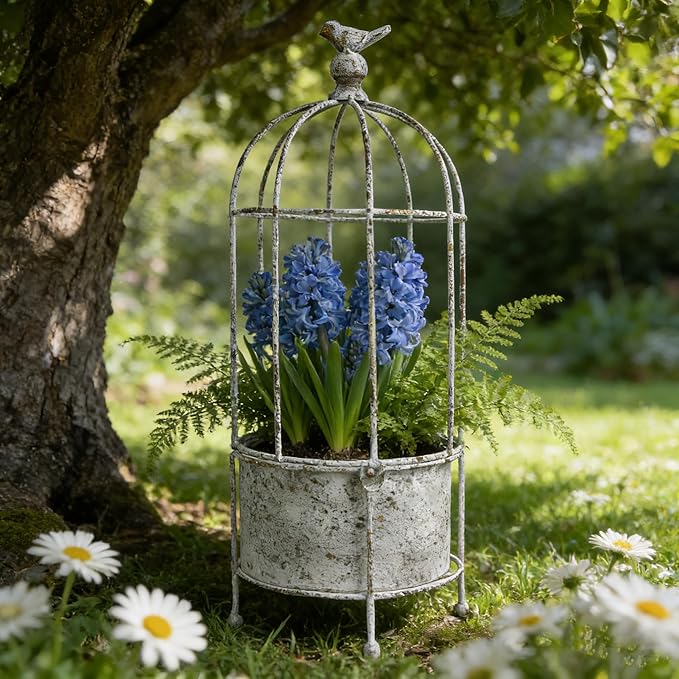 Rustic Iron Birdcage Planter Stand Vintage Metal Planter Holder Distressed Decorative Flower Pot with Latch Lock Closure for Climbing Plants Garden Patio Balcony Outdoor Indoor Decor (styel#2)