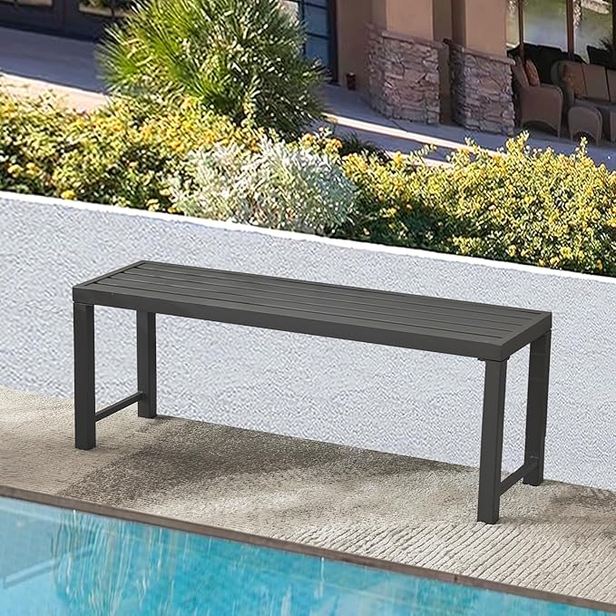 Outdoor Metal Backless Bench, 46" Patio Garden Bench for Outdoor, All Wheather Outdoor Bench for Garden, Backyard, Porch, Grey