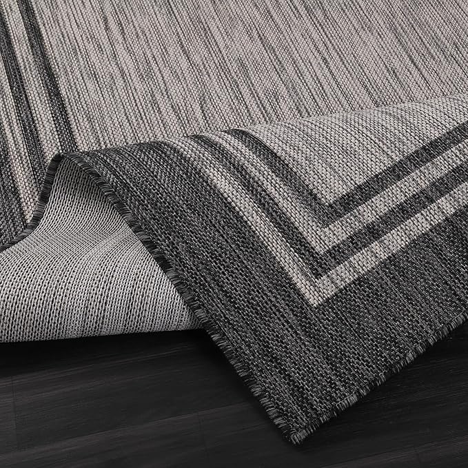 Bordered Outdoor Rug 6x9 Washable Outside Carpet for Indoor Patio Porch Waterproof Easy Cleaning Non Shedding Area Rugs Dark Gray 6 x 9