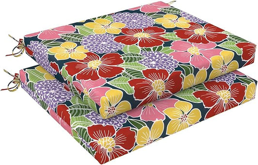 LVTXIII Outdoor Seat Cushions Set of 2 Square Corner Chair Cushions with Ties, Patio Chair Pads for Home Office and Patio Garden Furniture Decoration 18.5"x16"x2", Flower Bloom