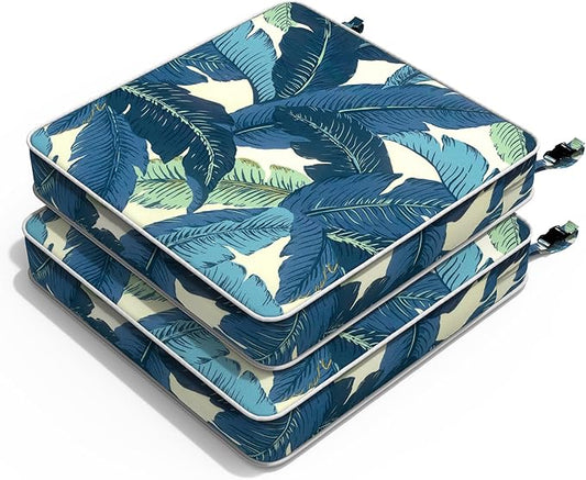 Outdoor Chair Cushions 22x22x3 Inch, Patio Seat Cushion Furniture Swing Set of 2, Water Repellent Chairs Wicker Cushion Pads with Couch Sofa in Garden, Swaying Palms Blue