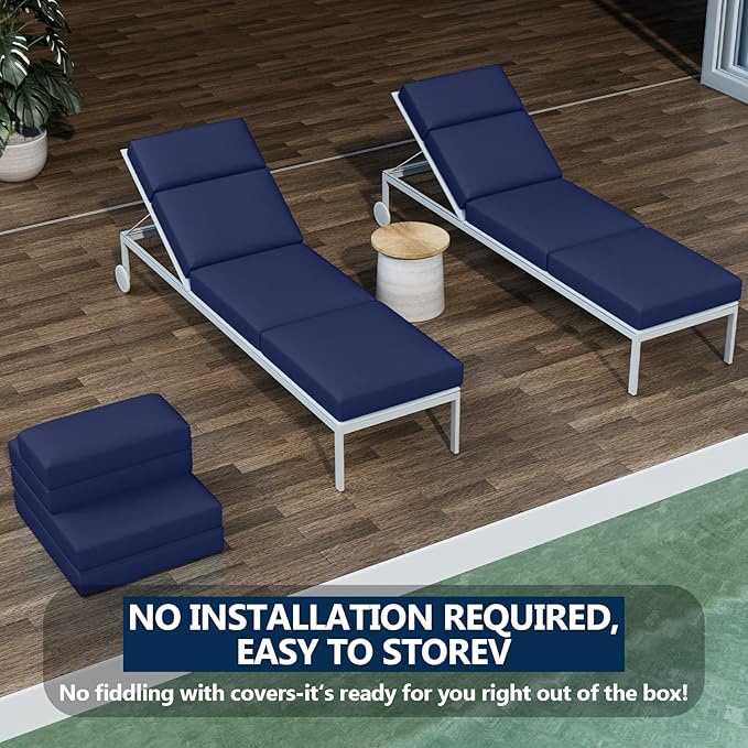 2 Pcs Chaise Lounge Cushions Outdoor, 80 x 26 x 4 Inch Lounge Chair Cushions for Outdoor Furniture - Waterproof Lounge Patio Replacement Cushion, 4In Fade-Resistant ThickPatio Chaise Lounge Cushion