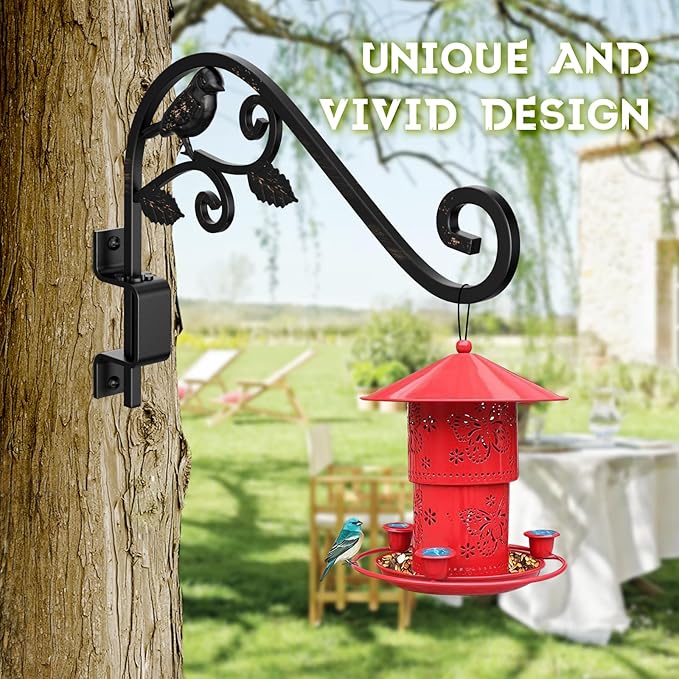 Plant Hangers Outdoor, 4 Pack 15.15 inch Swivel Plant Hangers Indoor Wall Mount Sturdy Wrought Iron Plant Wall Hanger, Wall Plant Hanger Indoor for Bird Feeders, Planters, Lanterns, Wind Chime, Black