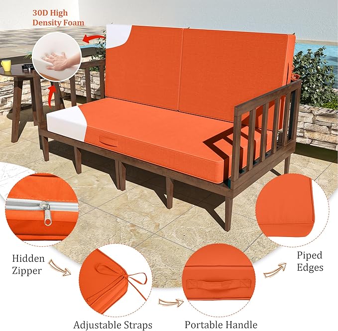 46 x 24 Outdoor Loveseat Cushion Set, 3 Piece Seat Cushions for Patio Furniture,Fade Resistant,Water Repellent, Outdoor Cushion Set for Wicker Couch,Bench,Swing,Orange