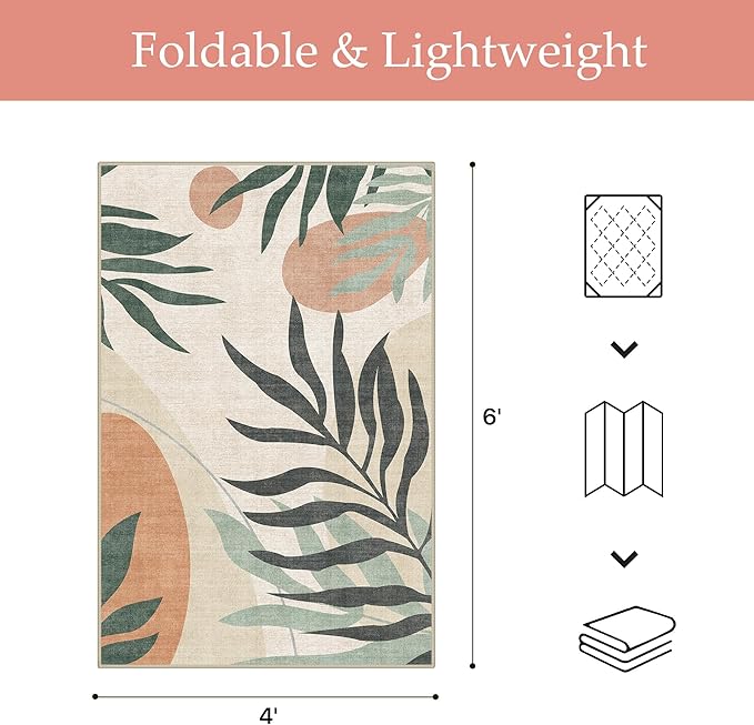 GENIMO Outdoor & Indoor Area Rug 4'x6', Waterproof, Non-Shedding, Easy Cleaning, Leaf Mat for Patio, Living Room, Balcony, Dining Room, RV, Deck, Bedroom, Camping, Outside Carpet, Beige Grey