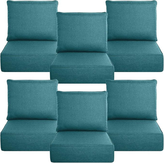 Belord Luxury 6" Thick Outdoor Cushion 6 Set - 22 x24 Inch 28D Sponge Filling Fade-Resistant Chair Cushion, Spill Proof Removable Patio Furniture Replacement Cushion for Bench Swing - Peacock Blue