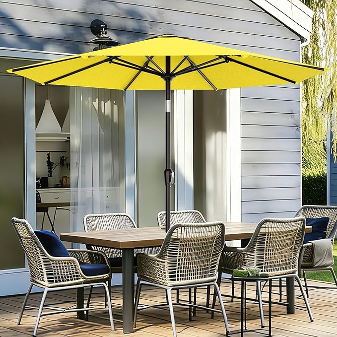 AreShark 9 FT Patio Umbrella for Outdoor, Outdoor Table Umbrella with Push Button Tilt and Crank, Outdoor Patio Umbrellas with 8 Sturdy Ribs for Market, Garden, Pool (Yellow)