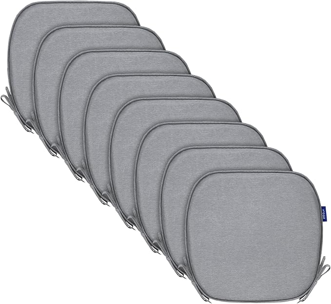 SleepMan Outdoor 17"x16" Chair Cushions with Ties Set of 8, Water Resistant All Weather U-Shape Seat Pads for Patio Garden Furniture Indoor Fade Resistant Patio Cushions (Light Grey)