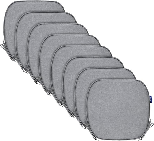 SleepMan Outdoor 17"x16" Chair Cushions with Ties Set of 8, Water Resistant All Weather U-Shape Seat Pads for Patio Garden Furniture Indoor Fade Resistant Patio Cushions (Light Grey)