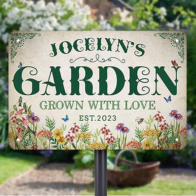 Custom Metal Signs with Name Made in USA Personalized Vintage Garden Sign Waterproof Vintage Decorative Metal Print for Wall Decor Customized Home Garden Ideas Gifts Artwork Prints for Yard Ourdoor
