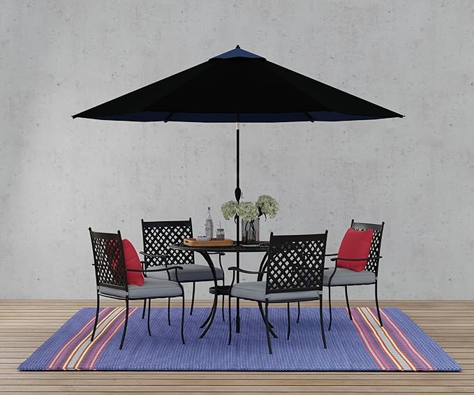 Mad Mats Traditional Outdoor Rug, Reversible Plastic Mat (4' x 6', Serape - Dark Blue)