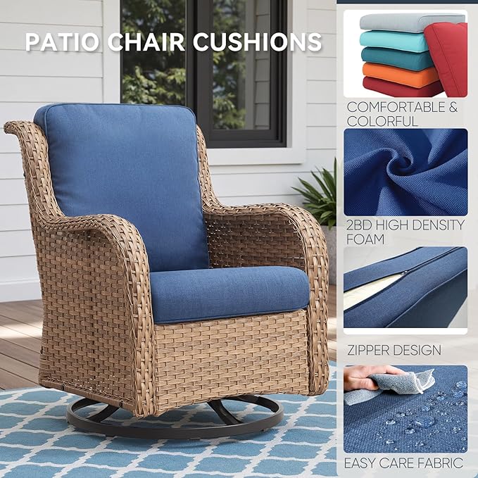 Patio Chair Cushions 5 Packs - Outside 22x24 High Back Water-Resistant Cushion with Zipper Cover for Outdoor Glider Rocking Chairs Loveseat 3-seat Couch Sofa – Blue/Regular