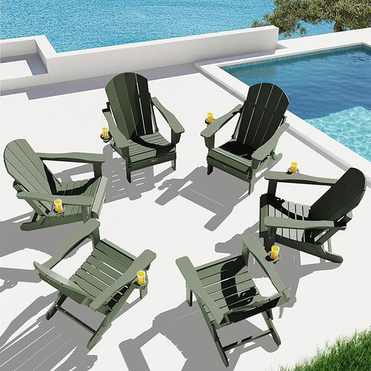 SERWALL Adirondack Chair Set of 6 for Patio Garden Outdoors Fire Pit- Army