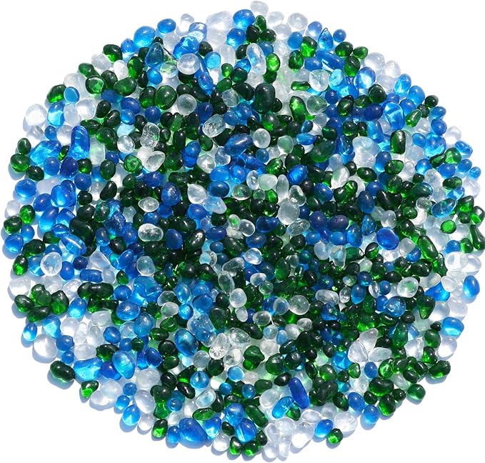 Sea Glass Stones - Green Mixed Clear Glass Pebbles Gemstones - Perfect for Aquarium Rocks, Fish Tank Gravel, Vase Fillers, DIY Crafts, and Home Decor (0.9LB/14oz)