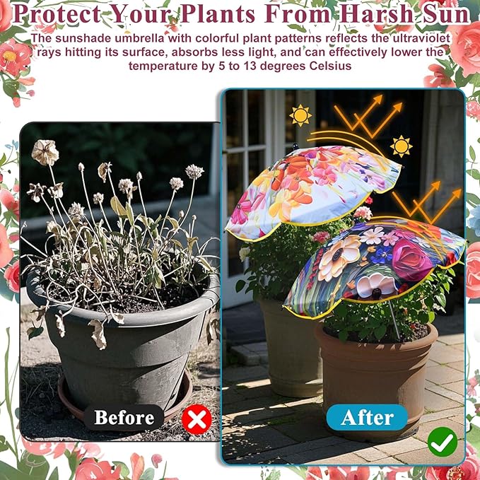 3Pack Flower Plant Umbrellas for Outdoor Plants 50inch Higher 26inch Larger Adjustable Angles Plant Shade Umbrella Sturdy Garden Shade Cover Sun Protection Umbrella for Potted Plants Garden Bed Flower Pot