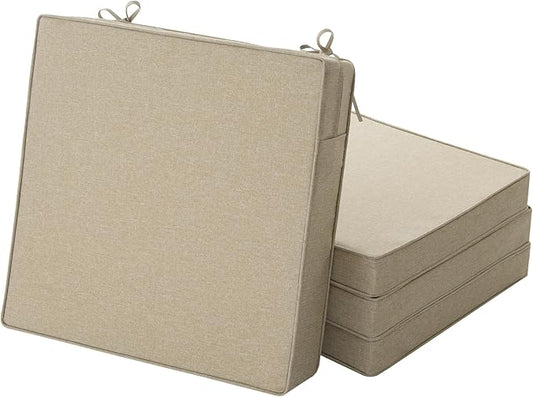Outdoor Chair Cushions, Water-Resistant & Fade-Resistant, Patio Furniture Seat Replacement Chair Pads with Ties Zipper, Removable Cover, Non-Slip Bottom, Set of 4, 17 x 16 Inch, Natural
