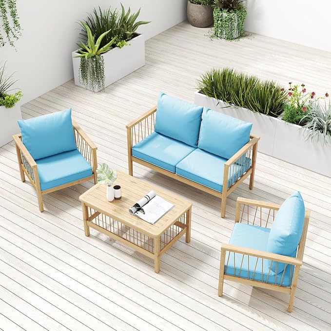 Outdoor Chair Cushions Set of 4, 22 x 22 Inch Patio Furniture Cushions with Splash-Proof Covers, Outdoor Cushions for Patio Furniture Replacement, Lake Blue