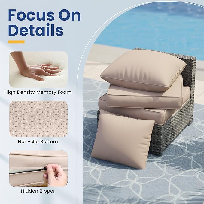 UDPATIO Outdoor Cushions for Patio Furniture Set of 4, Replacement Cushions for Outdoor Furniture, Water-Resistant Outdoor Sectional Cushions for Sofa Couch Chair, Beige