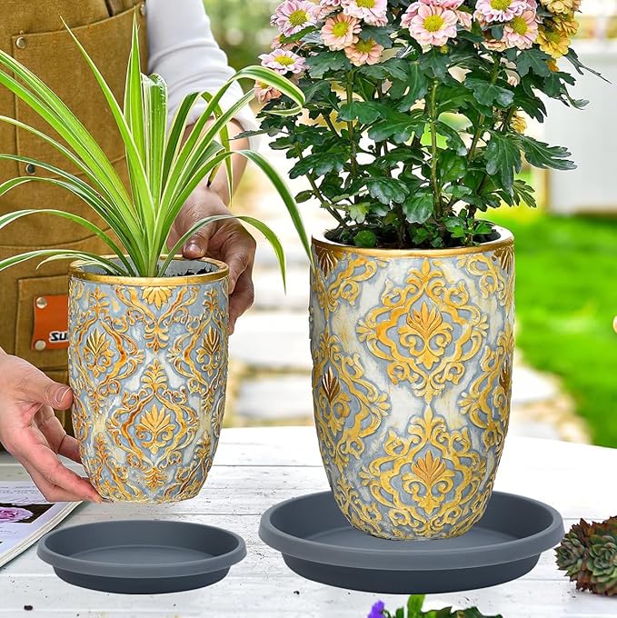 Plastic Plant Saucer for Garden 12 Inch 2 Pack Reusable Drip Trays for Outdoor Flower Pots