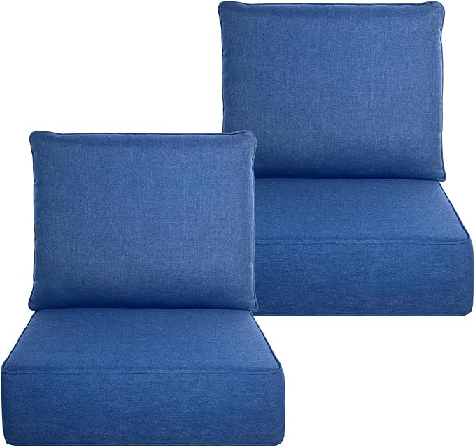 Belord Luxury 6" Thick Outdoor Cushion 2 Set - 24 x24 Inch 28D Sponge Filling Fade-Resistant Chair Cushion, Spill Proof Removable Patio Furniture Replacement Cushion for Sofa Bench Swing - Blue