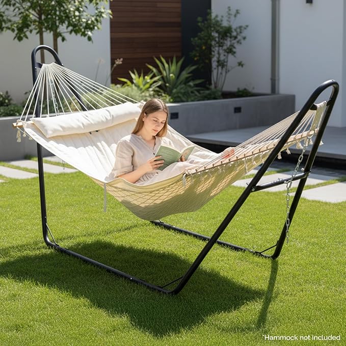 ONCLOUD Double-Barrel Hammock Stand Only, Sandblasted Iron Hammock Frame for All Hammocks, Heavy Duty Hammock Stand for Garden, Courtyard and Balcony, 550 LBS, Black