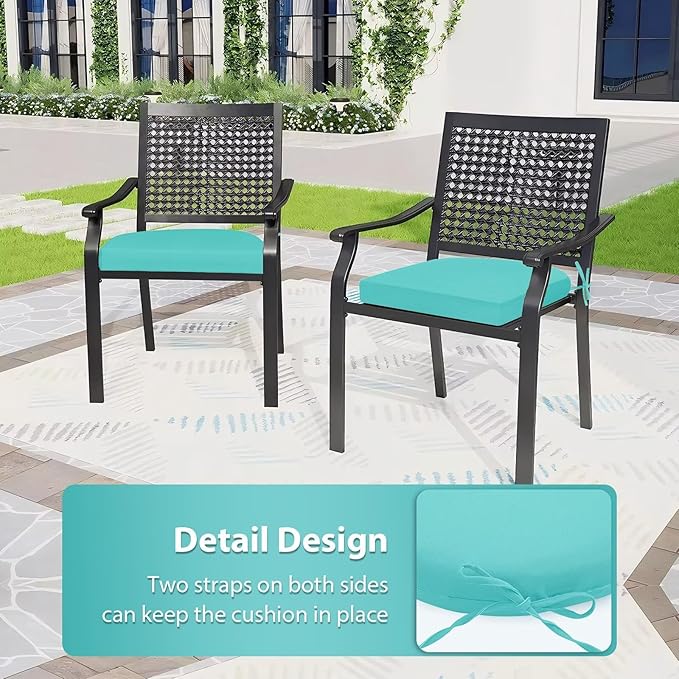 Outdoor Chair Cushions Set of 4, 17 x 16 Inch Patio Chair Cushions for Outdoor Furniture, Water Resistant, Non-Slip Ties(Teal)