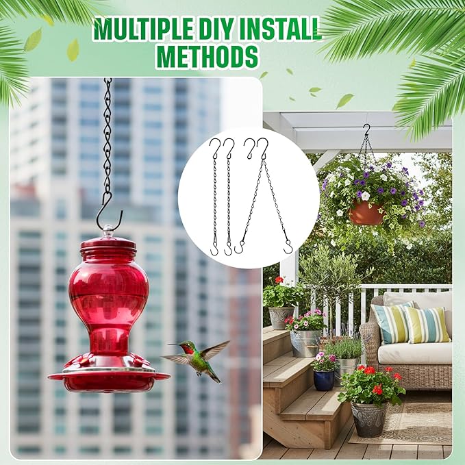Outus 4 Pack 9.5 Inch Black Hanging Chain for Bird Feeders, Planters, Lanterns, Wind Chimes, Decorative Ornaments and Birdbaths Basket Extender Chain Outdoor Indoor