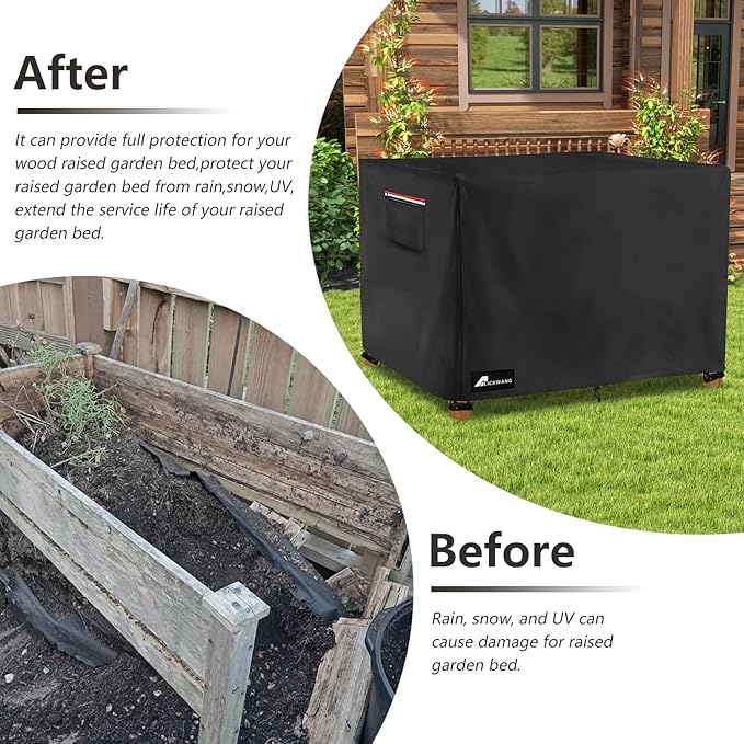 Outdoor Raised Garden Bed Cover,Heavy Duty 600D Waterproof Elevated Wood Planter Box Stand Cover for Winter,72"L x 24"Wx 30"H Inch(Black,Covers Only)