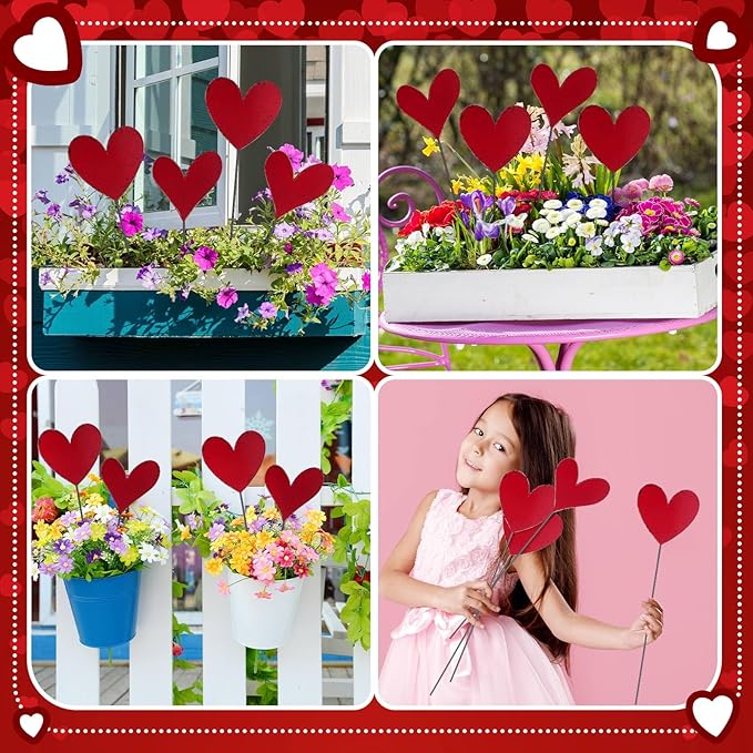 Pickmesh 6 Pcs 12" H Valentine's Day Metal Yard Sign Vintage Heart Valentine Metal Yard Stakes Barn Garden Stake for Planter Pot Walkway Pathway Outdoor Decor Lawn Decoration