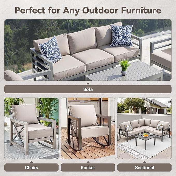 6" Thick Outdoor Cushions 22x24x6, 7-Set Deep Seat Patio Cushions with Removable Cover, Waterproof & Fade Resistant Replacement for Wicker Chair, Loveseat, Sofa - Beige