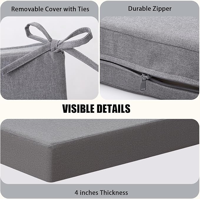 idee-home Outdoor Cushions for Patio Furniture, Outdoor Seat Cushion, Waterproof Couch Hampton Bay Deep Seat Replacement Chair Cushions for Garden Lawn Deck Backyard, 28.5 x 28.5 Grey