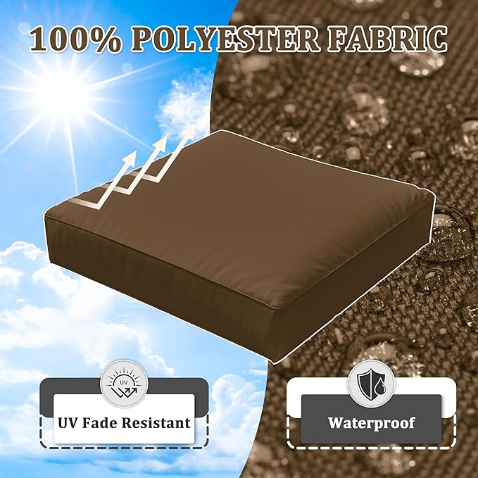 8-Piece Outdoor Cushions for Patio Furniture Thick Outdoor Chair Cushions Resilient Foam Waterproof Deep Seat Cushion Replacement for 3-Seat Sectional Sets Liner&Cover Chocolate