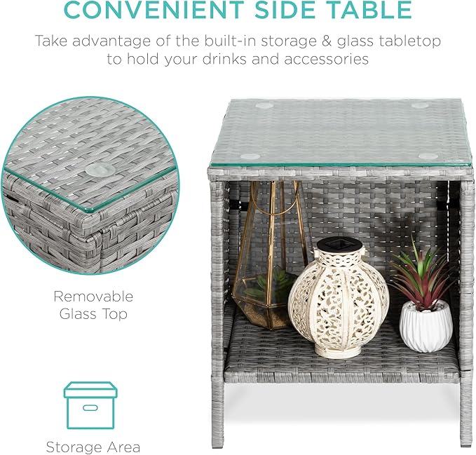 Best Choice Products 3-Piece Outdoor Wicker Conversation Bistro Set, Space Saving Patio Furniture for Garden w/Side Table - Gray/Pastel Blue