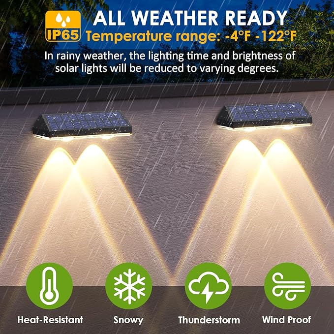 Solar Fence Lights Outdoor - 2700/4000/6000K 3 Mode, Waterproof LED, Fence Light Solar Powered for Outside, Backyard/Railing/Step/Patio/Wall and Home Improvement(8 Pack)