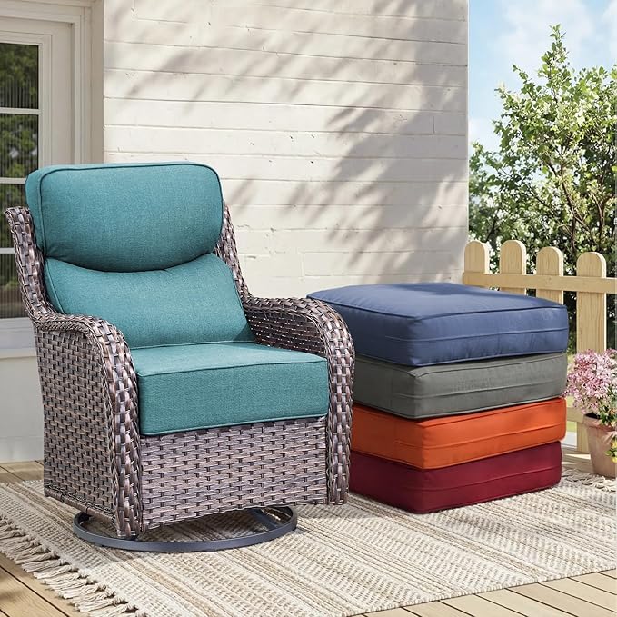 Outdoor Cushion Set for Patio Furniture, UV Resistant, Water Resistant - 6 Inch Thick Dual Layer Back Support Cushions– 24x24 Inch Patio Seat Covers for Chair/Sofa/Couch | Peacock Green | 5-Pack |