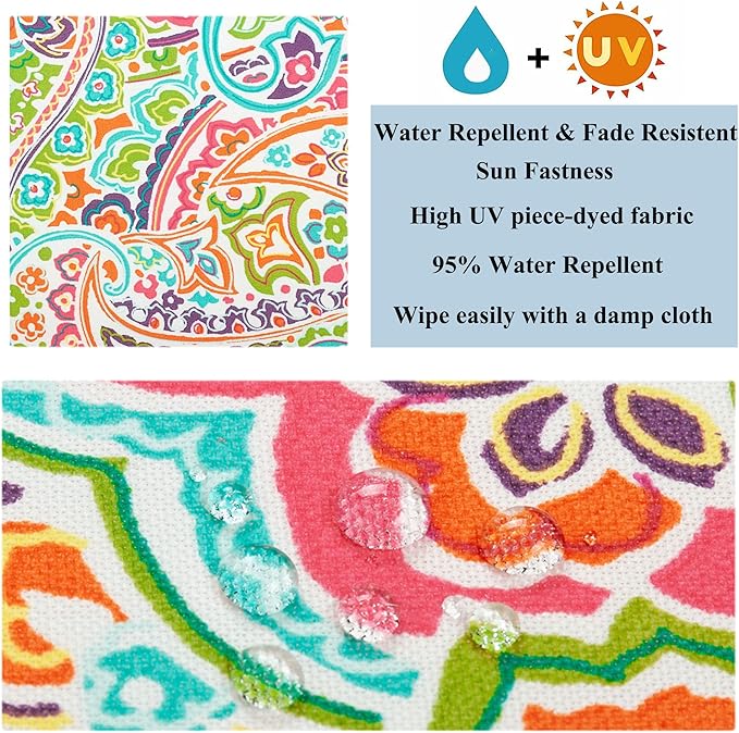 FUNHOME Outdoor Chair Cushions Set of 2, Water-Repellent Patio Seat Cushions D16xW17 Inch, Round Corner Patio Chair Pads with Tie, Seat Cushions for Furniture Garden Office Decoration, Melora Paisley