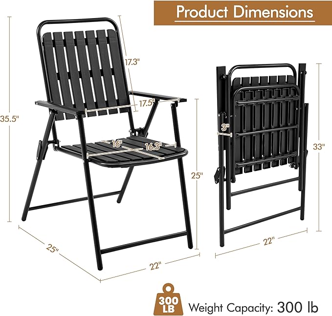 Yaheetech Folding Patio Chair Set of 8, Outdoor Dining Chair with Armrests, Plastic Patio Chair for Porch, Deck, Garden, Backyard, No Assembly Black