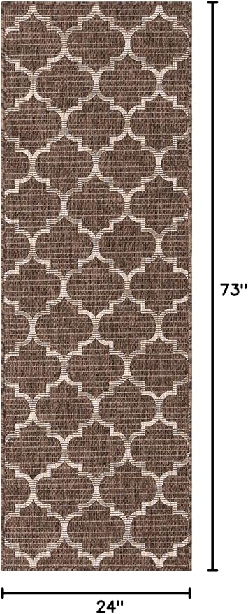 Unique Loom Outdoor Trellis Collection Area Rug (2' x 6' 1" Runner, Brown/ Ivory)