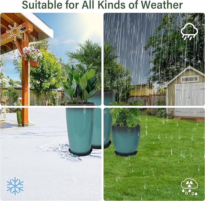 24/21/12 Inch Large Plastic Planter, Lightweight Ceramic-Look Tall Planters with Drain Hole & Saucers, Tall Plastic Planters for Porch, Garden, Patio, Balcony(Sky Blue)