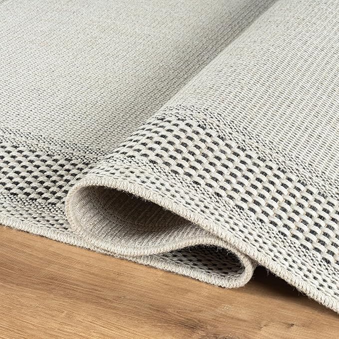 CAMILSON Easy Jute Rug 2x3, Indoor Outdoor Off-White Color Fiber Area Rugs for Entry, Living Room and Kitchen Rug, Bordered Boho Woven Design, Easy-Cleaning, Washable Outside Carpet (2 x 3)