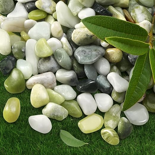 2.2 lb Jade Pebbles for Indoor Plants, 1/2 Inch Polished Decorative Pebbles for Vase, Bamboo, Succulent, Garden Landscape Decoration River Stone