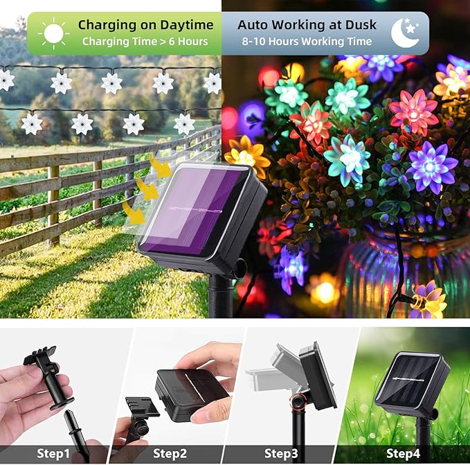 ITICdecor Solar Flower String Lights Outdoor Waterproof 50 LED Solar String Lights for Outside Decorative for Garden Fence Patio Yard Christmas Tree Lawn Party (Multi-Colored)