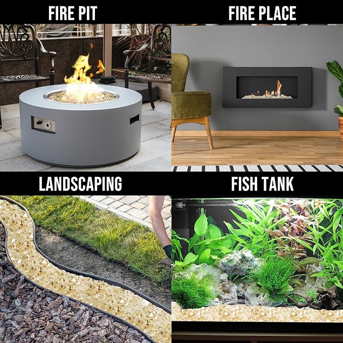 Skyflame High Luster 10-Pound Fire Glass Fire Pit Fireplace Landscaping, 1/4 inch Gold Reflective
