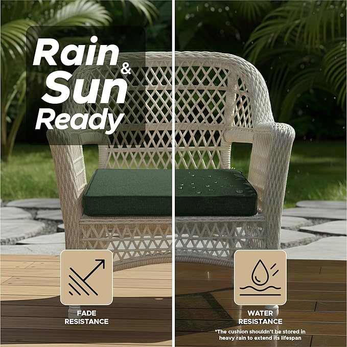 Outdoor Chair Cushions, Water-Resistant & Fade-Resistant, Patio Furniture Square Seat Replacement Chair Pads with Ties, Removable Cover, Non-Slip Bottom, Set of 4, 22 x 22 Inch, Olive Green