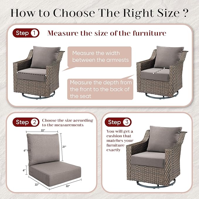 Luxury Outdoor Seat Cushion Set-22 x 24 x 6 Inch Outdoor Chair Cushions with Water Resistant & Removable Cover Outdoor Cushions for Patio Furniture Chair Sofa Couch