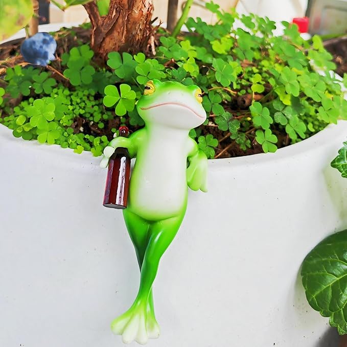 Happy Tiny Frogs Garden Statue – Outdoor Decorative Frog Planter for Plants, Small Cute Frogs Figurine for Lawn & Garden Decor – Funny Frog Gift for Women, Fairy & Pot Decor