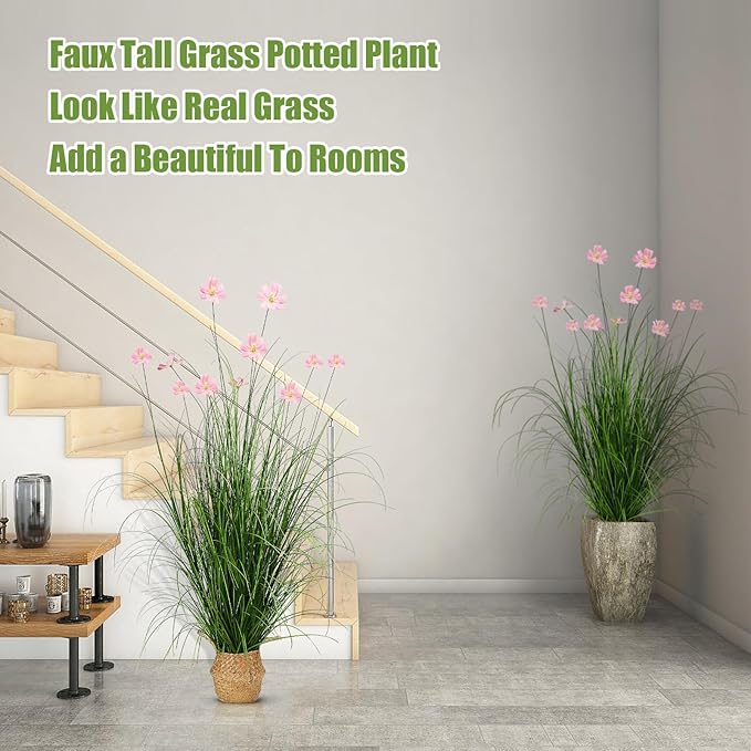 2 Pack Tall Artificial Plants with Basket 47inches Faux Pampas Grass Flowers Fake Floor Plants Decor in Pot Large Greenery Stems Faux Plant House Plant Indoor Decoration