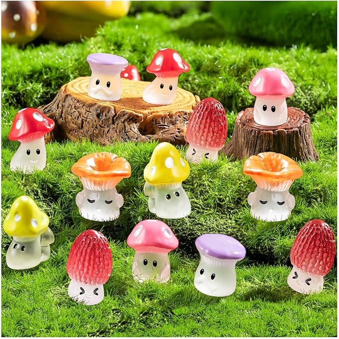 48 Pcs Mini Cute Resin Mushroom Statue Fake Miniature Mushroom Figurines for Fairy Garden Terrarium Accessories Decor Micro Landscape Craft